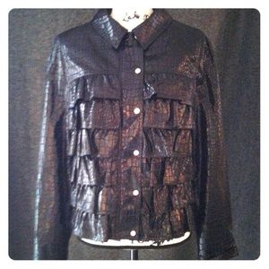 BEREK Black Ruffle Jacket, S, Snake, Button & Zip!